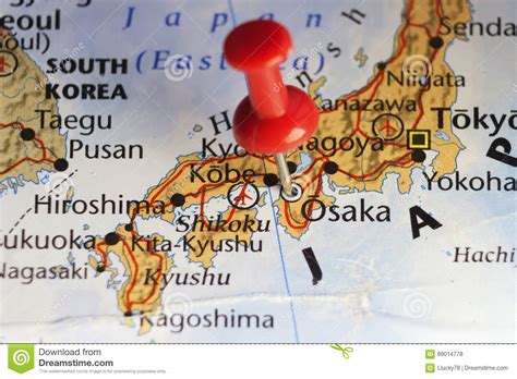 Red Pin On Osaka Japan Stock Photo Image Of Atlas