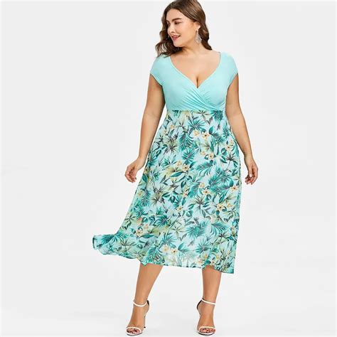 Women Summer Dress Plus Size Vestidos 2018 Bohemian V Neck Wrap Chiffon Short Sleeve Large Dress