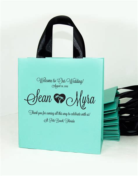 20 Mint Wedding Welcome Bags With Satin Ribbon Handles And Your Names