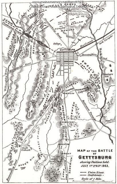Map Of Gettysburg Battlefield 1863 Maine Memory Network