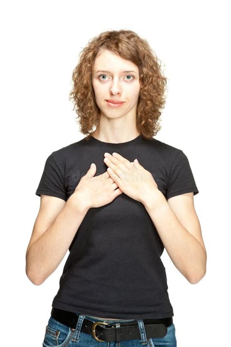 Young Woman Pointing At Herself Stock Image Image Of Hand Background