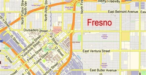 Fresno California Us Map Vector Exact City Plan Low Detailed Street Map