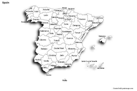 Mapas de muestra para España blanco negro sombrío Map Maker County
