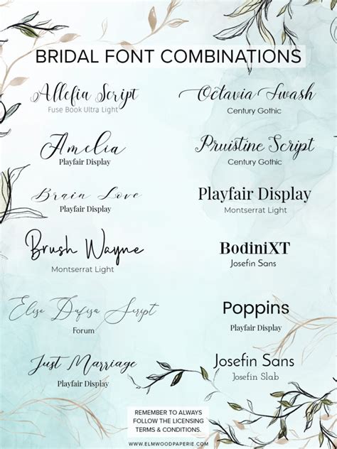 Bridal Font Combinations You Can Use In Corjl Elmwood Paperie In 2020