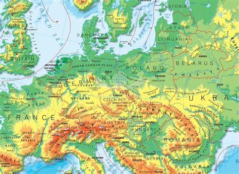 Europa Mapa Ścienna Fizyczna JĘzyk Angielski Szkolna