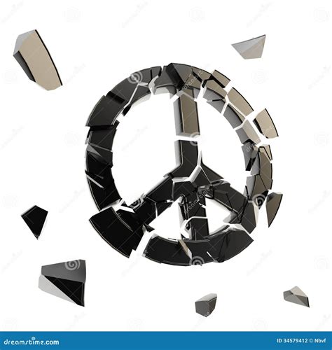 Peace Icon Broken Into Tiny Black Pieces Isolated Stock Illustration