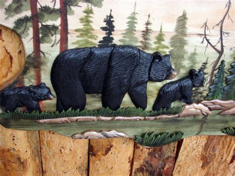 Carved Wood Moose And Bear Intarsia Natural Wood Wall Art
