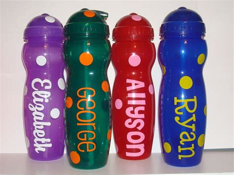 Personalized Plastic Water Bottle With Straw Polka Dots Kids