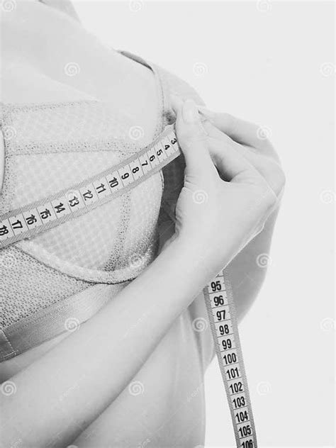 Woman In Bra Lingerie Measuring Her Chest Breasts Stock Photo Image