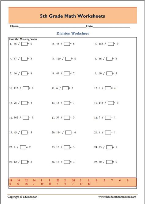 Free Printable 5th Grade Division Worksheets