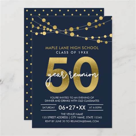 Blue Strings Of Lights 50 Year Class Reunion Invitation