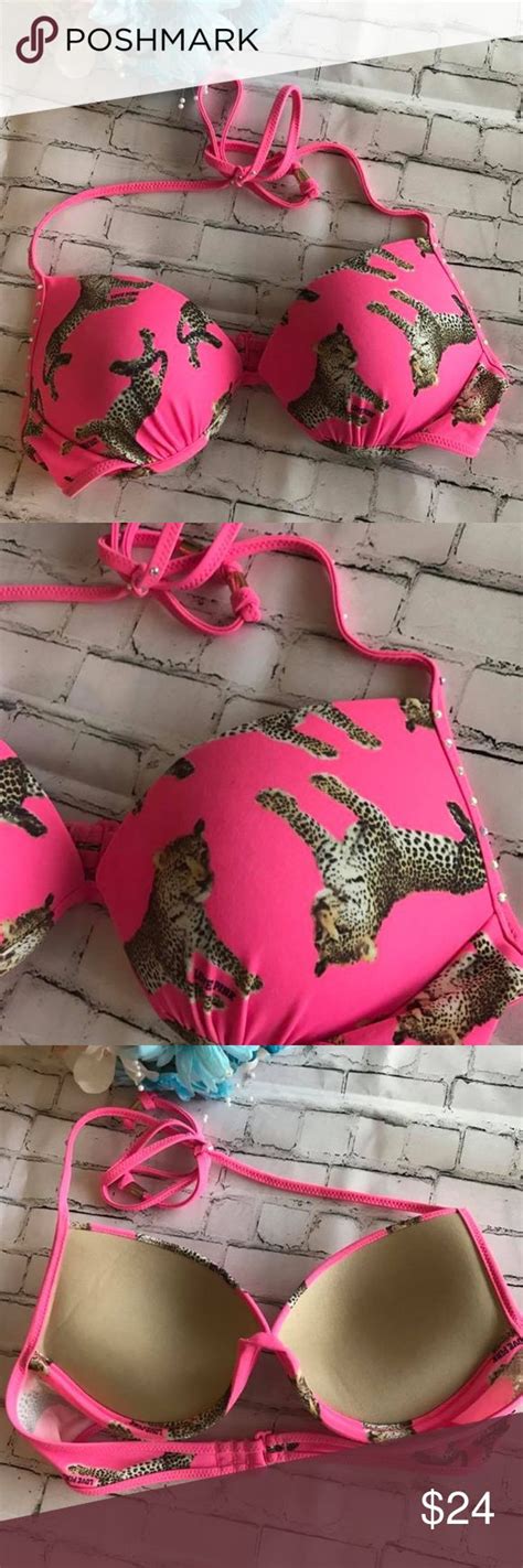 Pink Victorias Secret Leopard Bikini Top Push Up In Euc Perfect