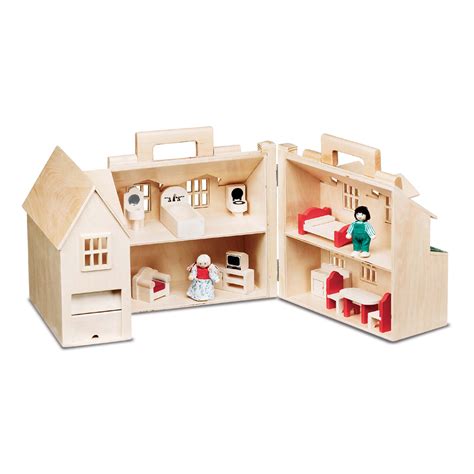 Melissa And Doug Fold And Go Wooden Dollhouse With 2 Play Figures And 11