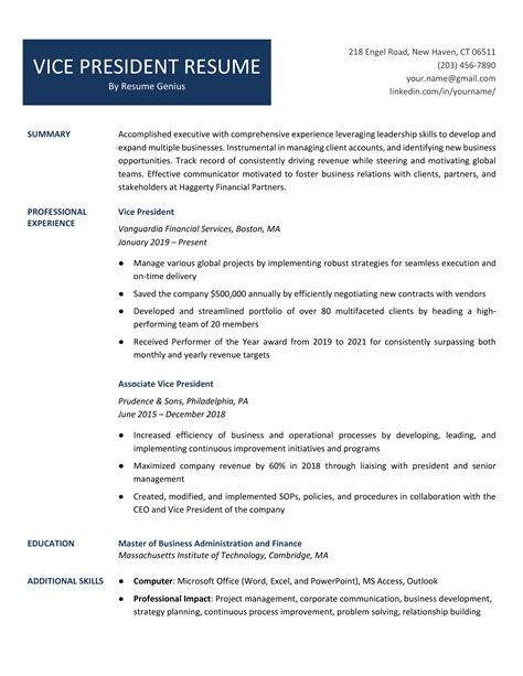 Vice President Resume Example And Template Free Download
