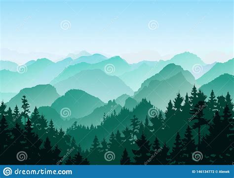 Flat Mountain Landscape Mountains And Forest Tourism And Travelling