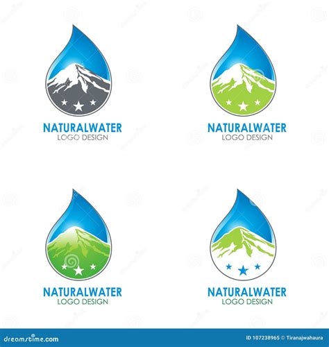Natural Water Logo Design With Water Drop And Mountain Illustration