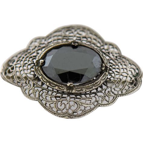 Victorian Mourning Brooch Sterling Silver Marcasite Antique Jewelry