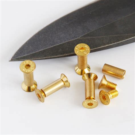 10pcs Brass Knife Handle Pin Rivets Knife Fasteting Screws Lock Flat
