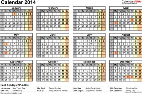 Calendar 2014 Uk With Bank Holidays And Excelpdfword Templates