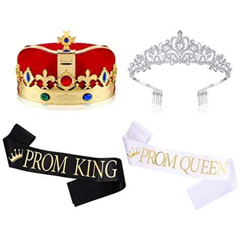 Prom King And Prom Queen Crowns Tiara Sash Shiny Satin For Halloween