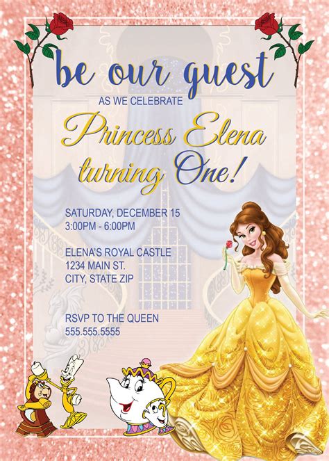Digital Princess Belle Birthday Party Invitation By Nicolepartydesigns