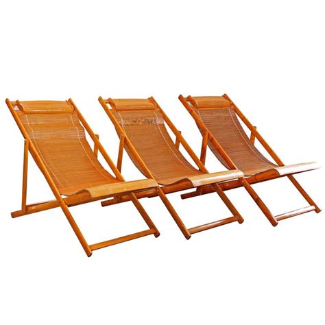 Vintage Bamboo Wood Japanese Deck Chairs Loungers Outdoor Fold Up