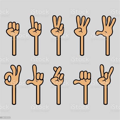 Four Finger Cartoon Hand Gesture Collection Stock Illustration