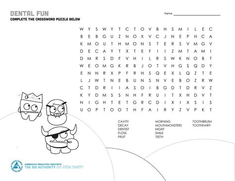 Mouth Monster Themed Crossword Puzzle And Word Search The