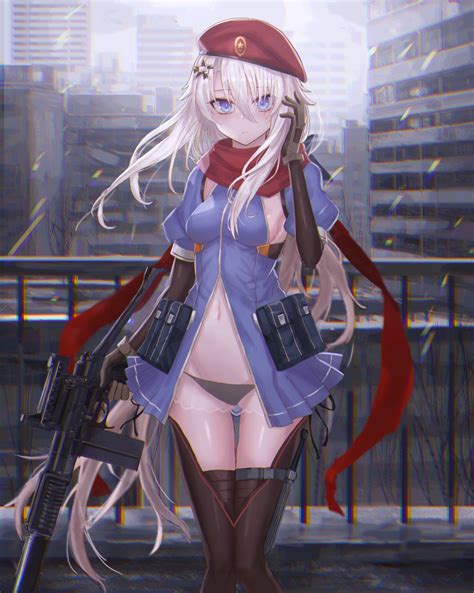 Safebooru 1girl 9a 91 9a 91 Girls Frontline Absurdres Arm Warmers Beret Black Panties Blue