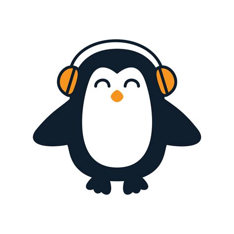 Penguin With Headphones Music Cute Cartoon Logo Icon Illustration