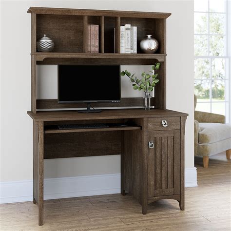Furniture Salinas Small Computer Desk With Hutch In Ash Brown By Bush