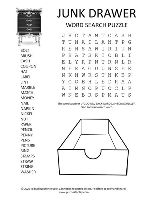Junk Drawer Word Search Puzzle Puzzles To Play