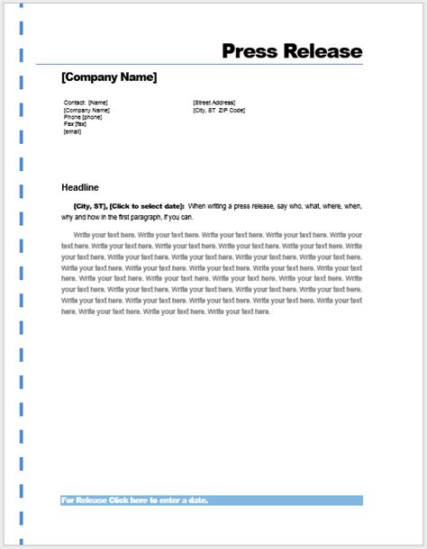 Press Release Template Word Doc