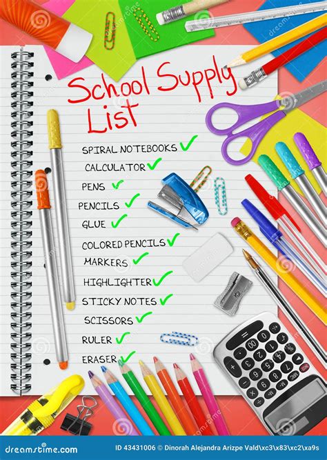 School Supply List Stock Photo Image Of Glue Lined 43431006