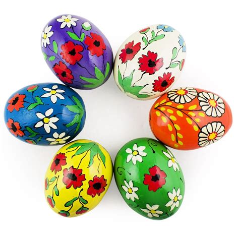 6 Hand Painted Flowers Wooden Easter Eggs Easter Egg Crafts Easter