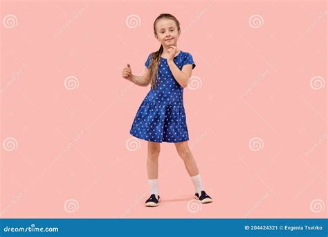 Beautiful Baby Girl Dancing On Pink Isolated Background Stock Image