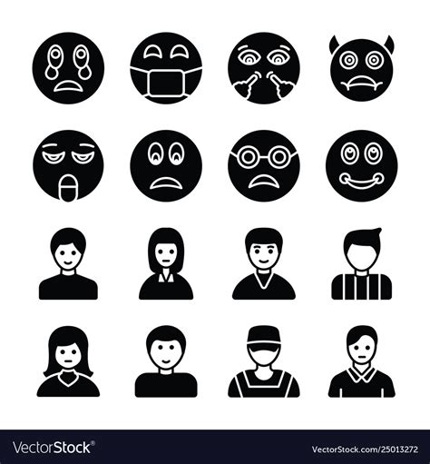 Emojis And Avatars Solid Icons Royalty Free Vector Image