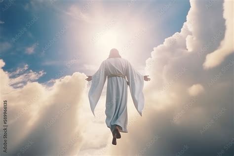 foto de the resurrected jesus christ ascending to heaven above the bright light sky and clouds