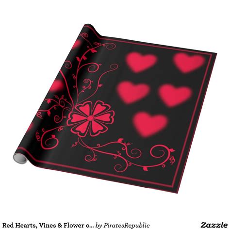 Red Hearts Vines And Flower On Black Wrapping Paper Unique Wrapping