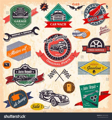 Set Retro Vintage Car Labels Stock Vector 183016256 Shutterstock