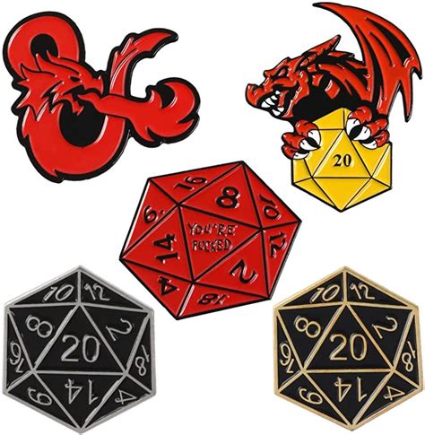 5pcs Cartoon 20 Sided Dice Dungeons And Dragons Enamel Pins D20 Dnd