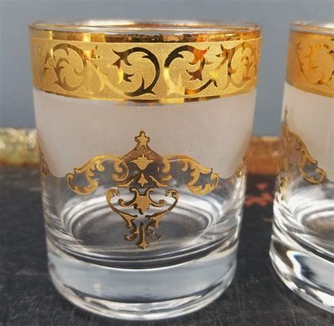 Vintage Gold Scroll Frosted Lowball Whiskey Glasses Lowball Etsy Lowball Glasses Whiskey