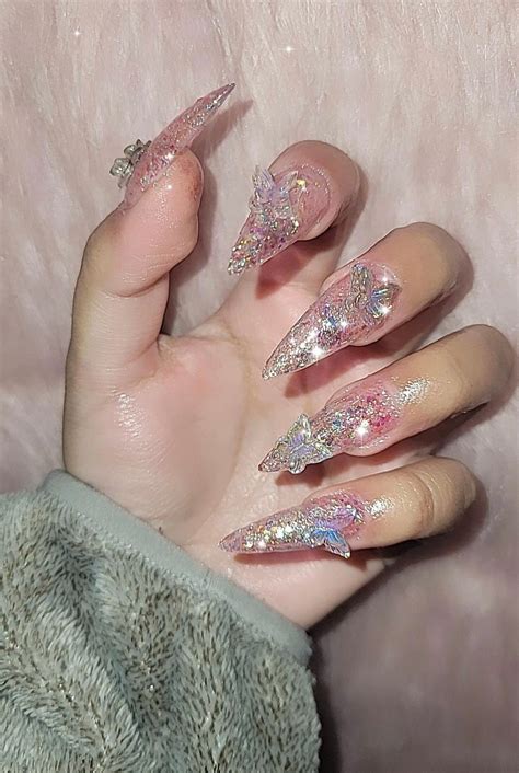 Fairy Tale Press On Nails Pink Glitter Press Ons Spring Etsy