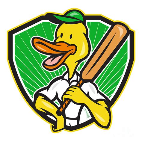 Duck Cricket Player Batsman Cartoon Digital Art By Aloysius Patrimonio