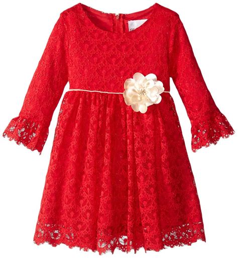 Rare Editions Little Girls Red Lace Dress Gold Bow