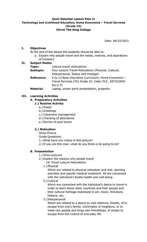 Semi Detailed Lesson Plan In Cookery Semi Detailed Lesson Plan In My
