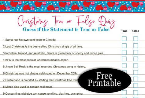 Free Printable Christmas True Or False Trivia Quiz