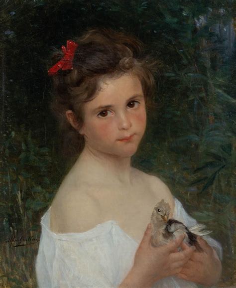 Lot Alfred Guillou French 1844 1926 Young Girl With Bird Oil On