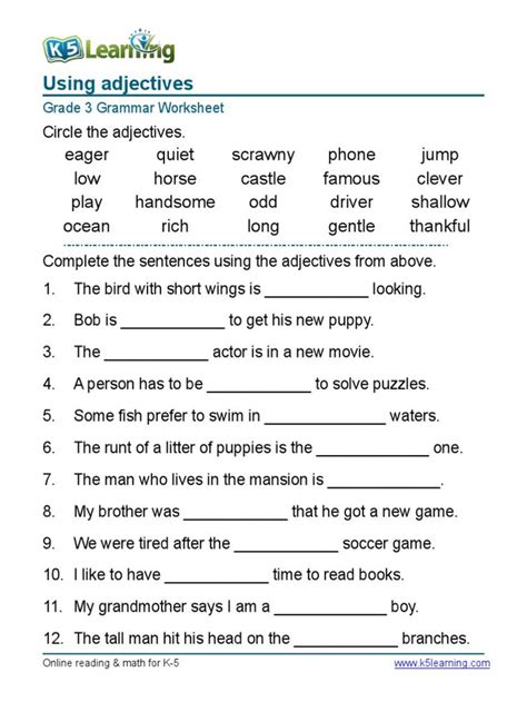 Smart junior 3 student's book. Worksheets On Adjectives For Grade 3 | Free grammar worksheet, Grammar worksheets, English ...