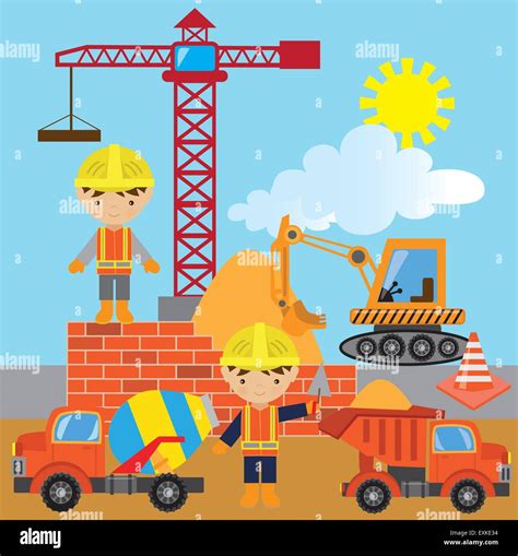 Constructionworkerprofessionoccupationboycutecartoonillustration